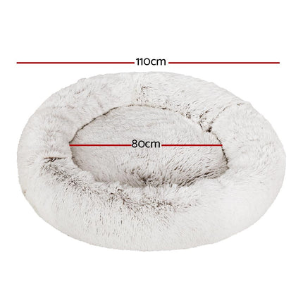 i.Pet Pet Bed Dog Cat 110cm Calming Extra Large Soft Plush White Brown.