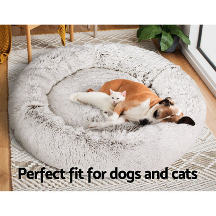 i.Pet Pet Bed Dog Cat 110cm Calming Extra Large Soft Plush White Brown.