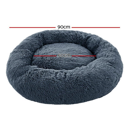 i.Pet Pet Bed Dog Cat 90cm Large Calming Soft Plush Bed Dark Grey.