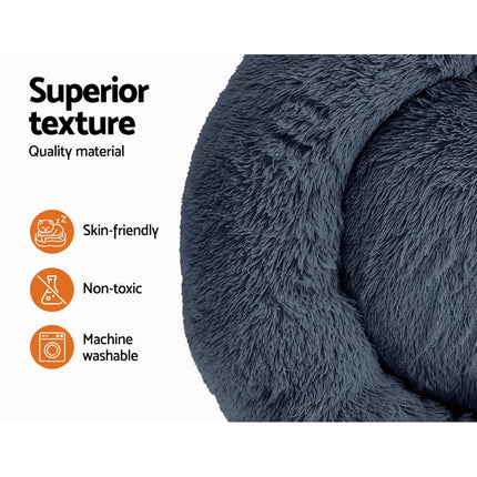 i.Pet Pet Bed Dog Cat 90cm Large Calming Soft Plush Bed Dark Grey.