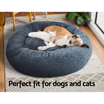 i.Pet Pet Bed Dog Cat 90cm Large Calming Soft Plush Bed Dark Grey.
