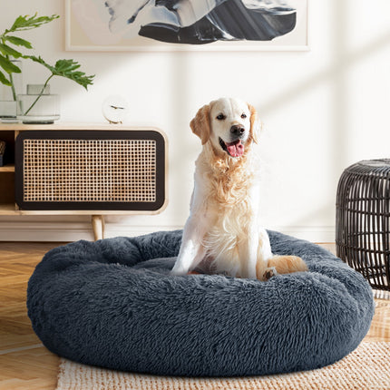 i.Pet Pet Bed Dog Cat 90cm Large Calming Soft Plush Bed Dark Grey.