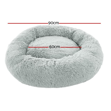 i.Pet Pet Bed Dog Cat 90cm Large Calming Soft Plush Light Grey.