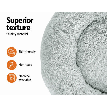 i.Pet Pet Bed Dog Cat 90cm Large Calming Soft Plush Light Grey.