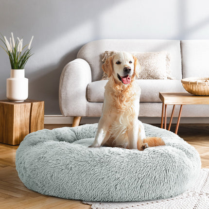 i.Pet Pet Bed Dog Cat 90cm Large Calming Soft Plush Light Grey.