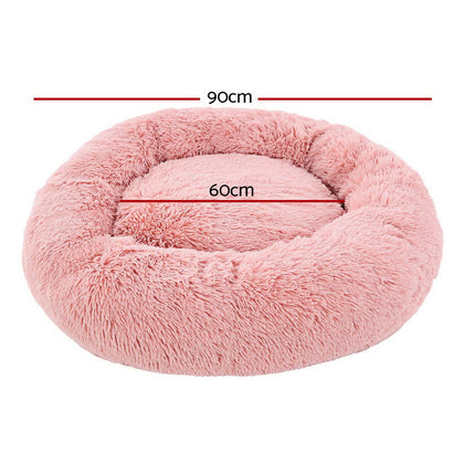 i.Pet Pet Bed Dog Cat 90cm Large Calming Soft Plush Pink.
