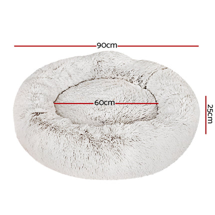 i.Pet Pet Bed Dog Cat 90cm Large Calming Soft Plush White Brown.