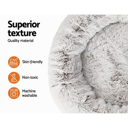 i.Pet Pet Bed Dog Cat 90cm Large Calming Soft Plush White Brown.