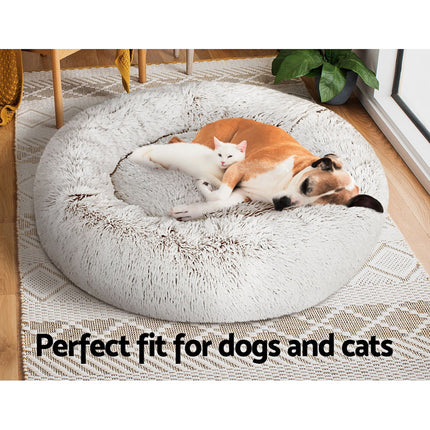 i.Pet Pet Bed Dog Cat 90cm Large Calming Soft Plush White Brown.