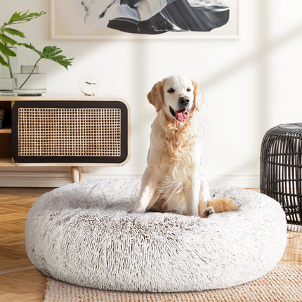 i.Pet Pet Bed Dog Cat 90cm Large Calming Soft Plush White Brown.