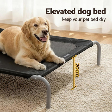 i.Pet Pet Dog Bed Elevated Trampoline Durable Raised Heavy Duty Large Dogs 90x137cm Black.