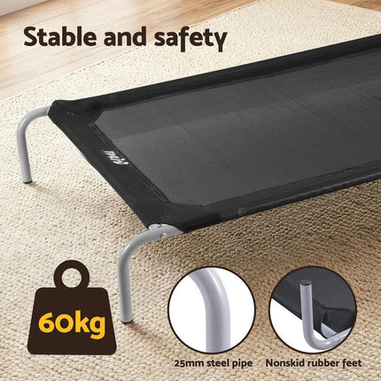 i.Pet Pet Dog Bed Elevated Trampoline Durable Raised Heavy Duty Large Dogs 90x137cm Black.
