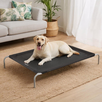 i.Pet Pet Dog Bed Elevated Trampoline Durable Raised Heavy Duty Large Dogs 90x137cm Black.