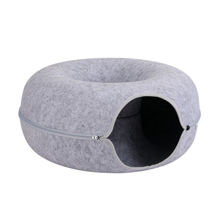i.Pet Cat Bed with Tunnel 60x28CM Donut Felt Cave Hideaway Detachable Grey