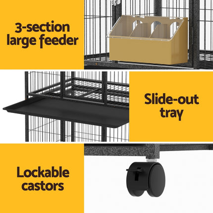 i.Pet Bird Cage Large Bird Cages Aviary Budgie Perch Cage Parrot Pet Stand Wheels.