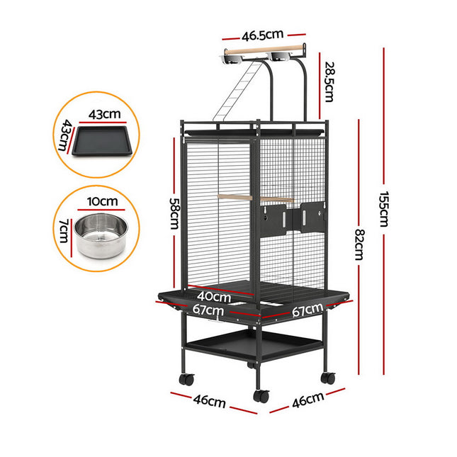 i.Pet Bird Cage Large Cages 155cm Parrot Aviary Stand-Alone Budgie Wheels Castor.