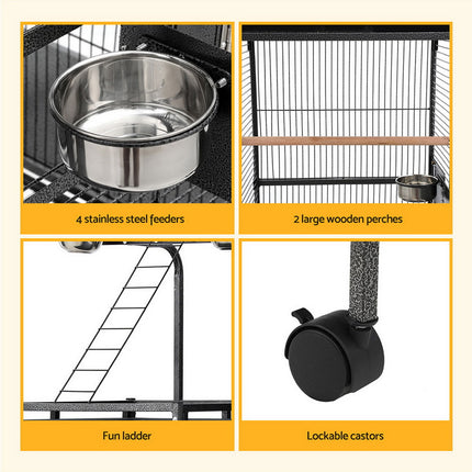 i.Pet Bird Cage Large Cages 155cm Parrot Aviary Stand-Alone Budgie Wheels Castor.