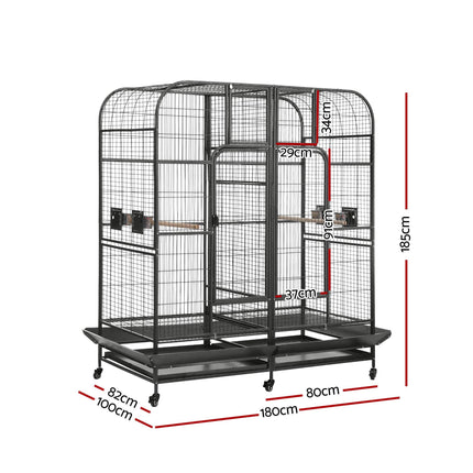 i.Pet Bird Cage Extra Large Aviary 185cm Pet Parrot Cage Castor Wheel Removable Divider.