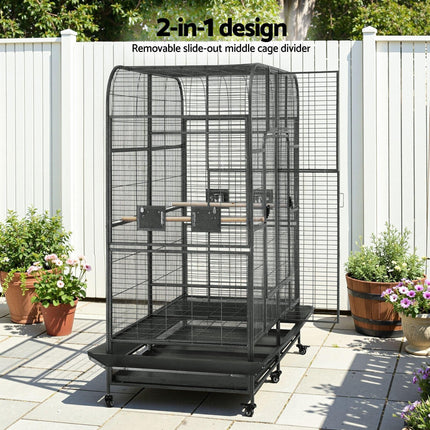 i.Pet Bird Cage Extra Large Aviary 185cm Pet Parrot Cage Castor Wheel Removable Divider.