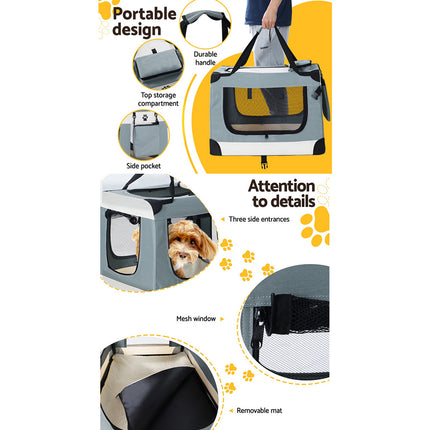 i.Pet Pet Carrier Soft Crate Dog Cat Travel 90x61CM Portable Foldable Car 2XL.