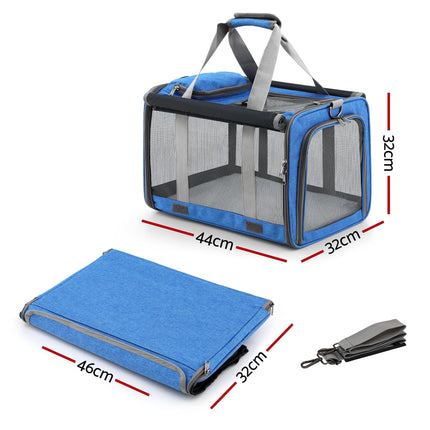 i.Pet Pet Carrier Bag Foldable Dog Cat Durable Crate Travel Cage Portable Car Kennel Blue.