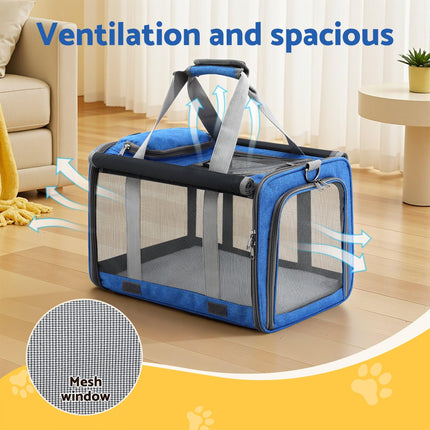 i.Pet Pet Carrier Bag Foldable Dog Cat Durable Crate Travel Cage Portable Car Kennel Blue.
