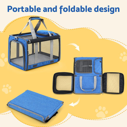 i.Pet Pet Carrier Bag Foldable Dog Cat Durable Crate Travel Cage Portable Car Kennel Blue.