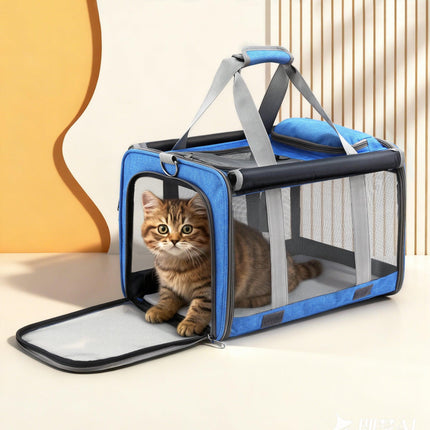 i.Pet Pet Carrier Bag Foldable Dog Cat Durable Crate Travel Cage Portable Car Kennel Blue.
