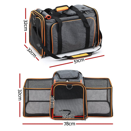i.Pet Pet Carrier Bag Foldable Expandable Dog Cat Travel Cage Portable Car Kennel.