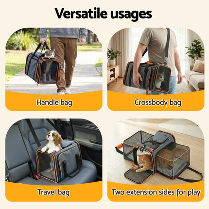 i.Pet Pet Carrier Bag Foldable Expandable Dog Cat Travel Cage Portable Car Kennel.