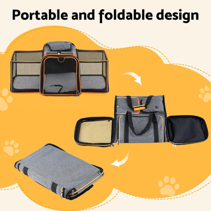 i.Pet Pet Carrier Bag Foldable Expandable Dog Cat Travel Cage Portable Car Kennel.