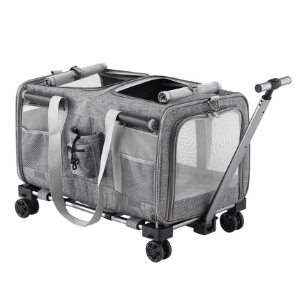 i.Pet Pet Carrier Swivel Wheels Foldable Cat Dog Trolley Stroller Travel Bag Grey.