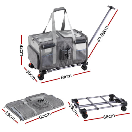 i.Pet Pet Carrier Swivel Wheels Foldable Cat Dog Trolley Stroller Travel Bag Grey.