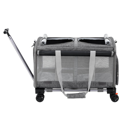 i.Pet Pet Carrier Swivel Wheels Foldable Cat Dog Trolley Stroller Travel Bag Grey.