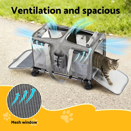 i.Pet Pet Carrier Swivel Wheels Foldable Cat Dog Trolley Stroller Travel Bag Grey.