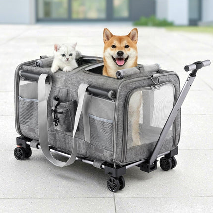 i.Pet Pet Carrier Swivel Wheels Foldable Cat Dog Trolley Stroller Travel Bag Grey.
