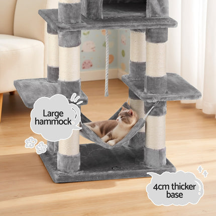 i.Pet Cat Tree 145cm Tower Scratching Post Trees Scratcher Condo House Light Grey.