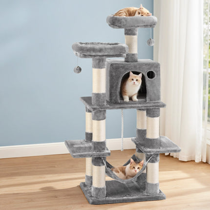 i.Pet Cat Tree 145cm Tower Scratching Post Trees Scratcher Condo House Light Grey.
