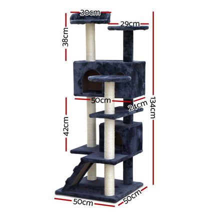 i.Pet Cat Tree 134cm Tower Scratching Post Scratcher Wood Condo House Bed Grey.