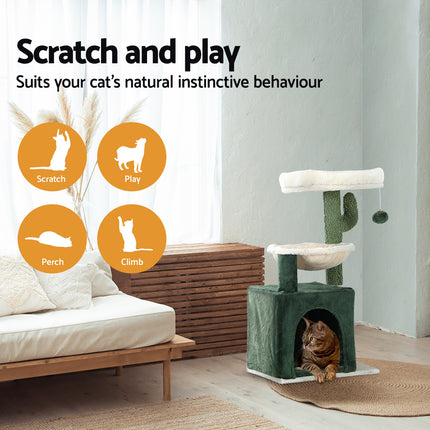 i.Pet Cat Tree 78cm Scratching Post Tower Scratcher Wood Condo House Bed Toys Green.
