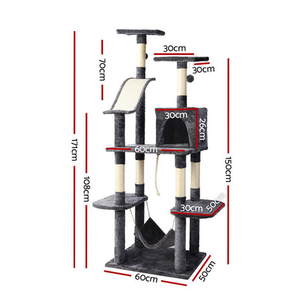 i.Pet Cat Tree 171cm Tower Scratching Post Scratcher Wooden Condo House Bed Toys.