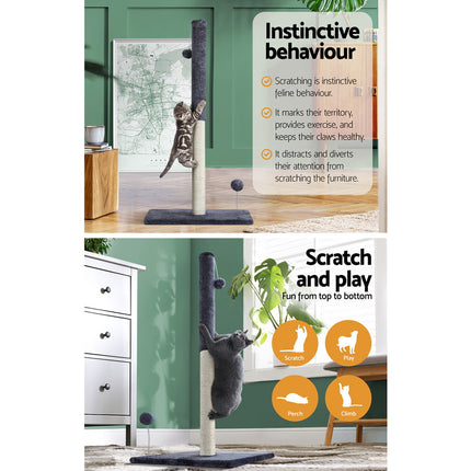 i.Pet Cat Tree 105cm Scratching Post Scratcher Tower Condo House Hanging toys Grey.
