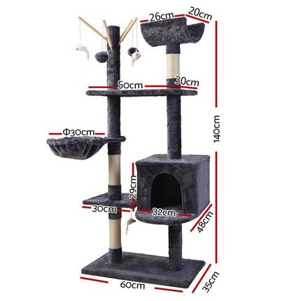 i.Pet Cat Tree 140cm Tower Scratching Post Scratcher Trees Toys Condo Bed Grey.