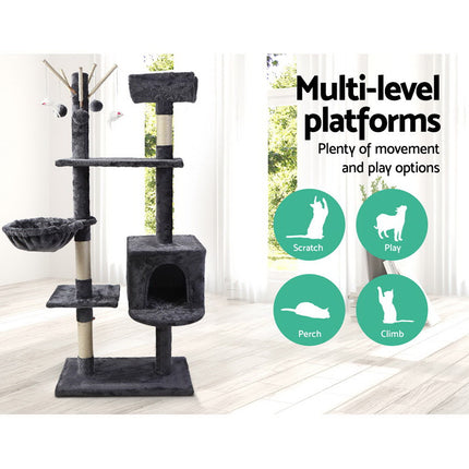 i.Pet Cat Tree 140cm Tower Scratching Post Scratcher Trees Toys Condo Bed Grey.
