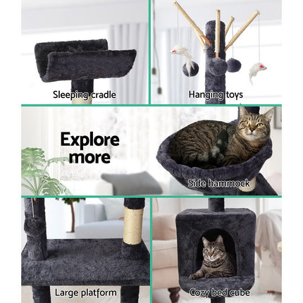 i.Pet Cat Tree 140cm Tower Scratching Post Scratcher Trees Toys Condo Bed Grey.