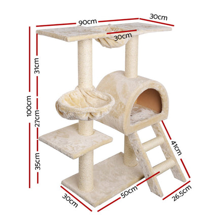 i.Pet Cat Tree 100cm Tower Scratching Post Scratcher Condo House Trees Bed Beige.
