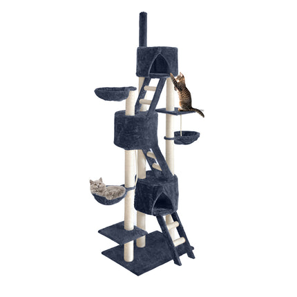 i.Pet Cat Tree 244cm Tower Scratching Post Scratcher Trees Condo House Grey.