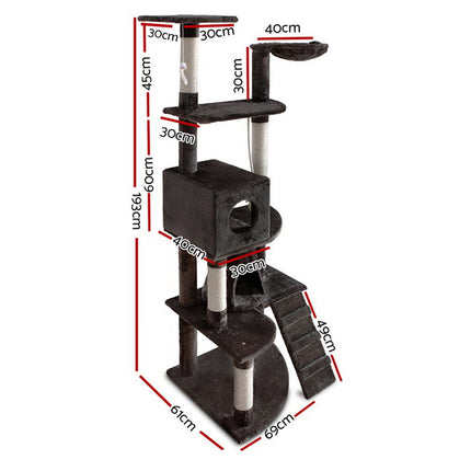 i.Pet Cat Tree 193cm Tower Scratching Post Scratcher Condo House Trees Grey.
