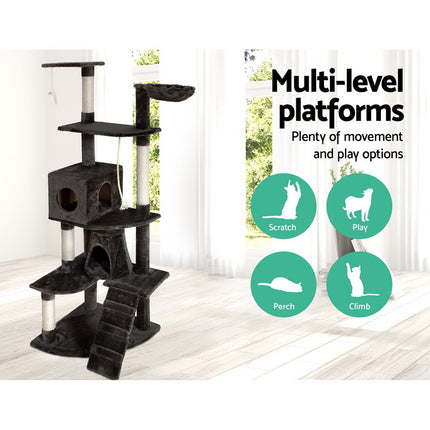 i.Pet Cat Tree 193cm Tower Scratching Post Scratcher Condo House Trees Grey.