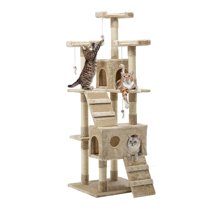 i.Pet Cat Tree 180cm Tower Scratching Post Scratcher Wood Condo House Toys Beige.